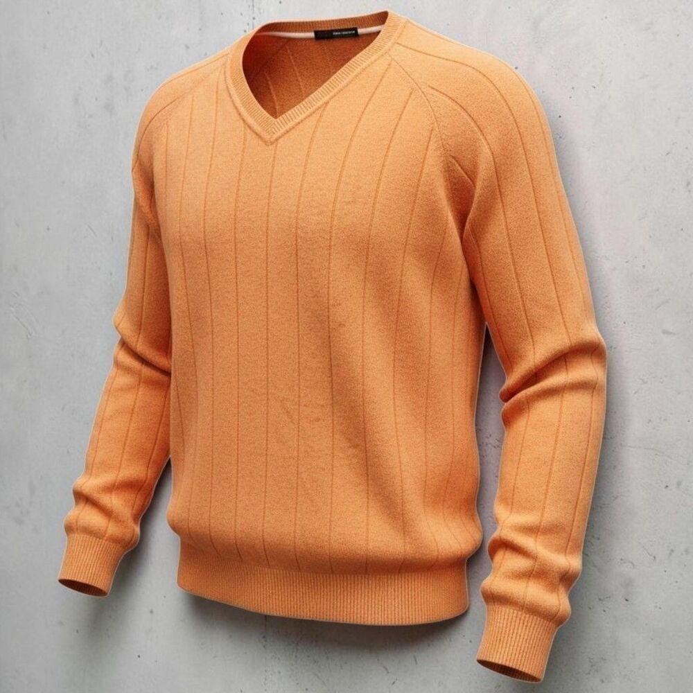 Greg Norman Ribbed 94% Cashmere Golf Sweater Mens XL Orange Preppy Minimalist